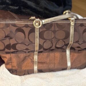 Coach Brown Tote with Gold Accents